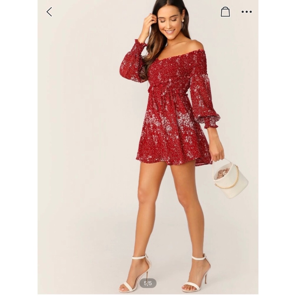 Shein Ditsy floral shirred bodice off the shoulder